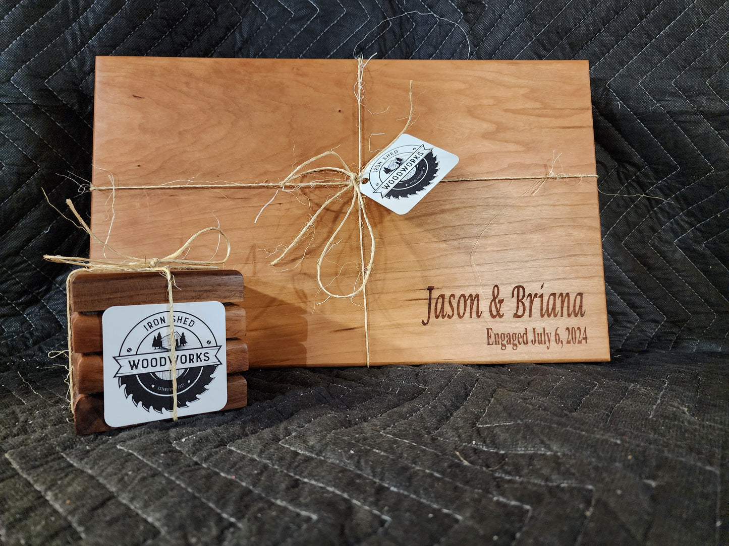 10x16 Charcuterie Board with 4 coasters custom engraved set