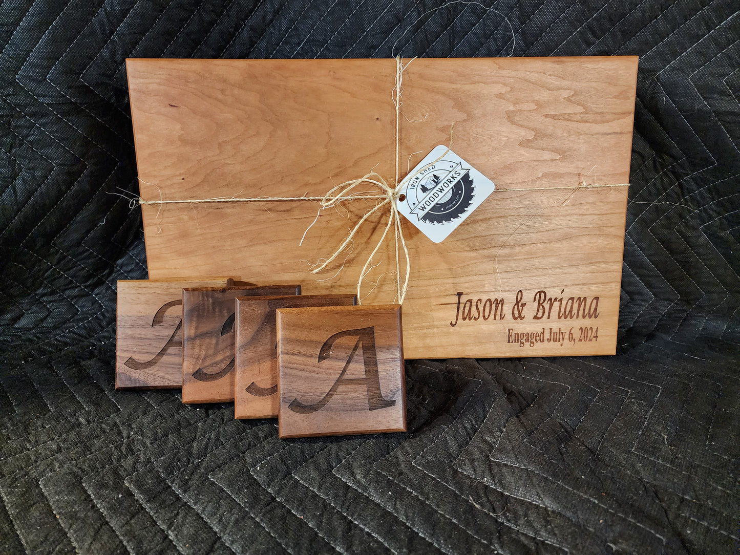 10x16 Charcuterie Board with 4 coasters custom engraved set